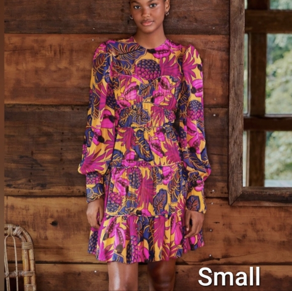 FARM Rio Dresses & Skirts - FARM RIO Fruit Dream t tiered Long Sleeve Mini Dress small nwt graduation